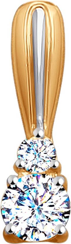 Ювелирное изделие Diamant 31-130-00108-1 для женщин, красное золото 9K (375 пробы), родированное покрытие, круглый бесцветный кубический цирконий, 0.62г, главный камень 4мм 0.451ct