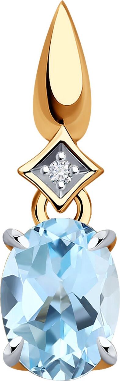 Ювелирное изделие Diamant 51-330-01919-1 для женщин из красного золота 585 пробы с топазом и фианитом, родированное покрытие, 0.74 г, 16x5x4 мм