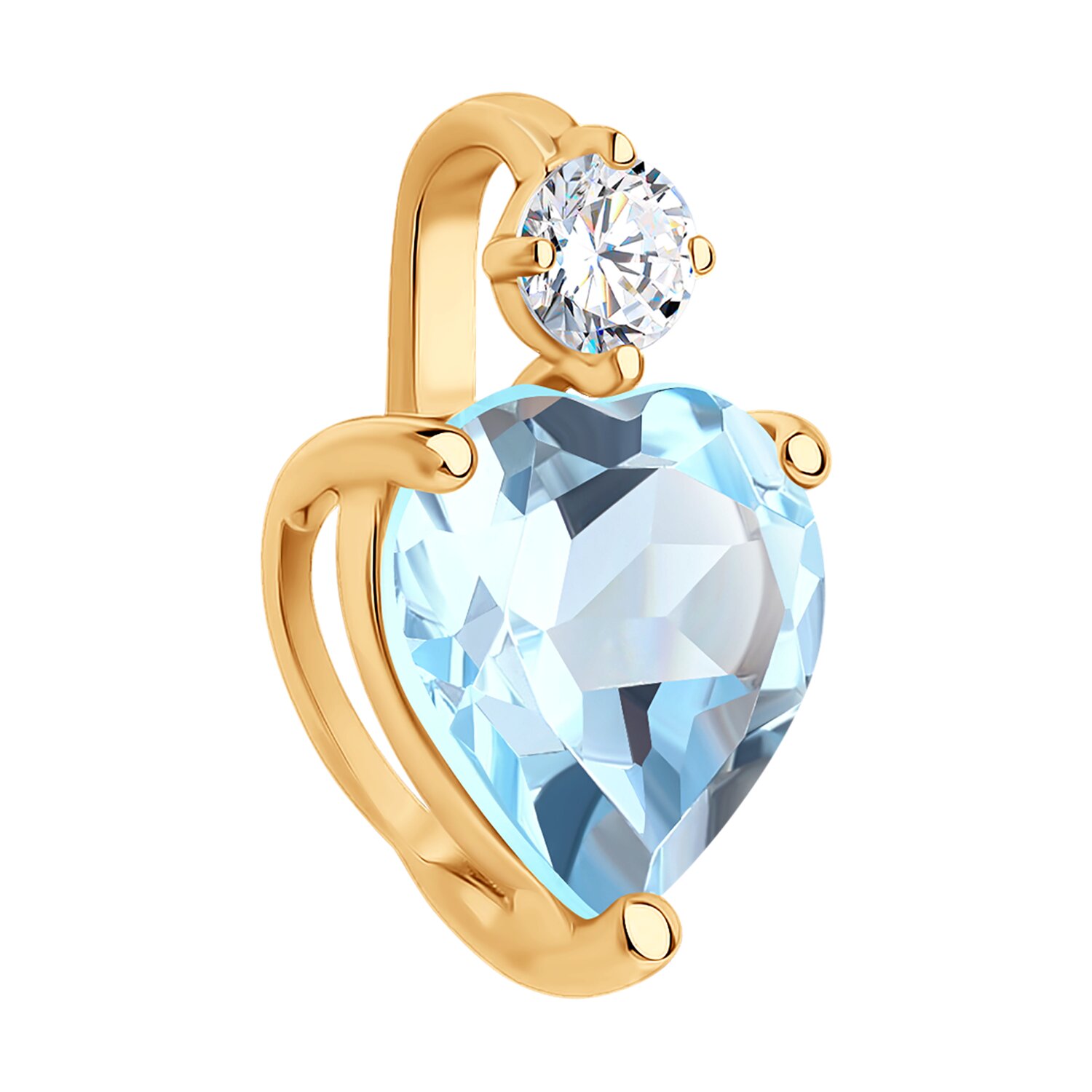 Bijuterie Pandantiv SOKOLOV 732930 pentru femei, Aur Roșu 585, Topaz Inimă Incolor și Zirconii Rotunde, 1.08g, 14x8x6mm