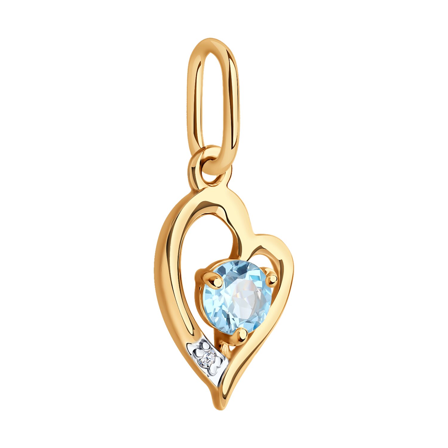 Diamant 51-330-01316-1 Women's Heart-Shaped Pendant, 585 Red Gold, Topaz and Cubic Zirconia, Rhodium Coated, 17x8x4 mm