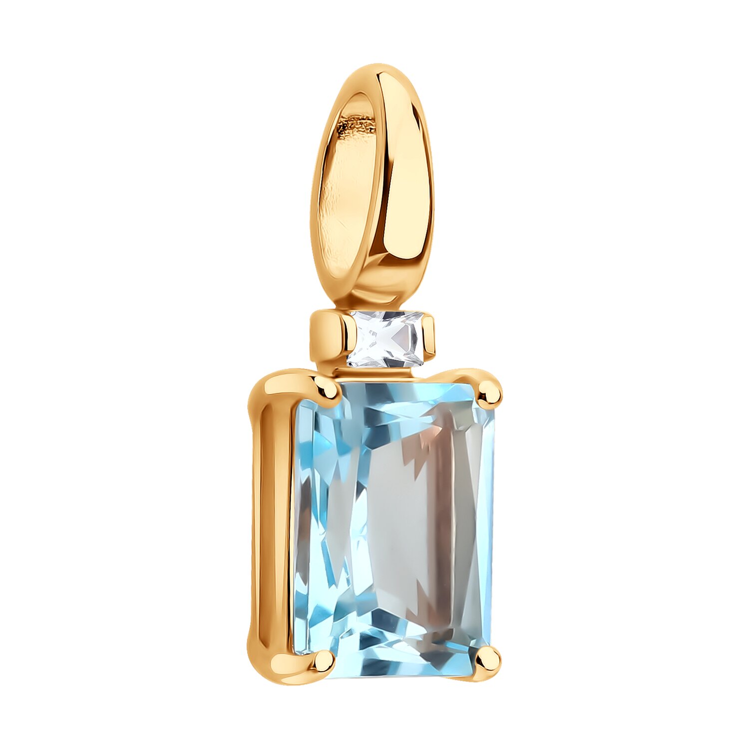 SOKOLOV 732944 Women's Pendant, 585 Red Gold with Colorless Topaz and Baguette Cubic Zirconia, 1.17g, 17x7x5 mm