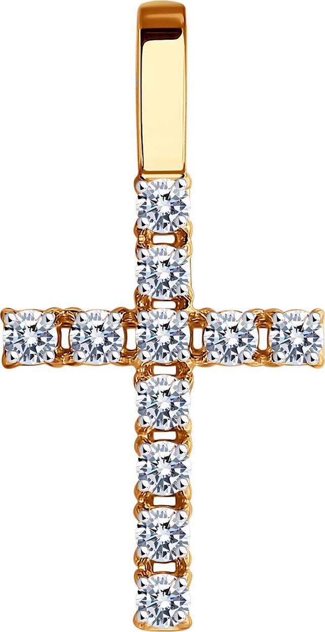 Pandantiv Cruce Decorativă Diamant 51-130-01652-1 pentru femei, Aur Roșu 585 cu placare Rodiu, 11 Zirconii Rotunde Incolore 0.473 ct, 21x11x3 mm, 0.92g