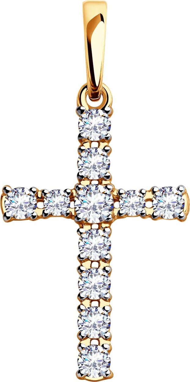 Pandantiv Cruce Diamant 31-130-00380-1 pentru femei, Aur Roșu 375, 8 Zirconii Cubice (Fianit) Rotunde Incolore 0.978 ct, 2.5 mm, 1.36 g, Colecția 9 karat