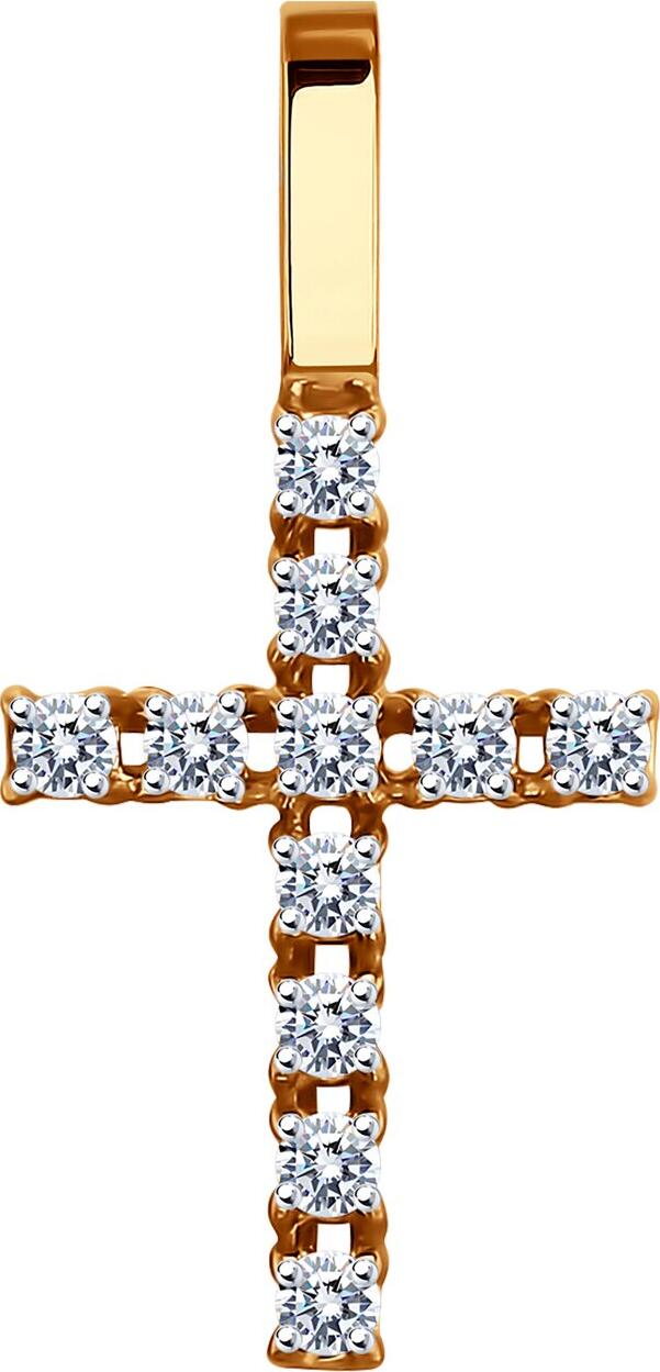 Подвеска-крест Diamant 51-130-01691-1 для женщин, красное золото 585, родиевое покрытие, 11 круглых бесцветных кубических циркониев, 0.314 карата, 20x10x4 мм