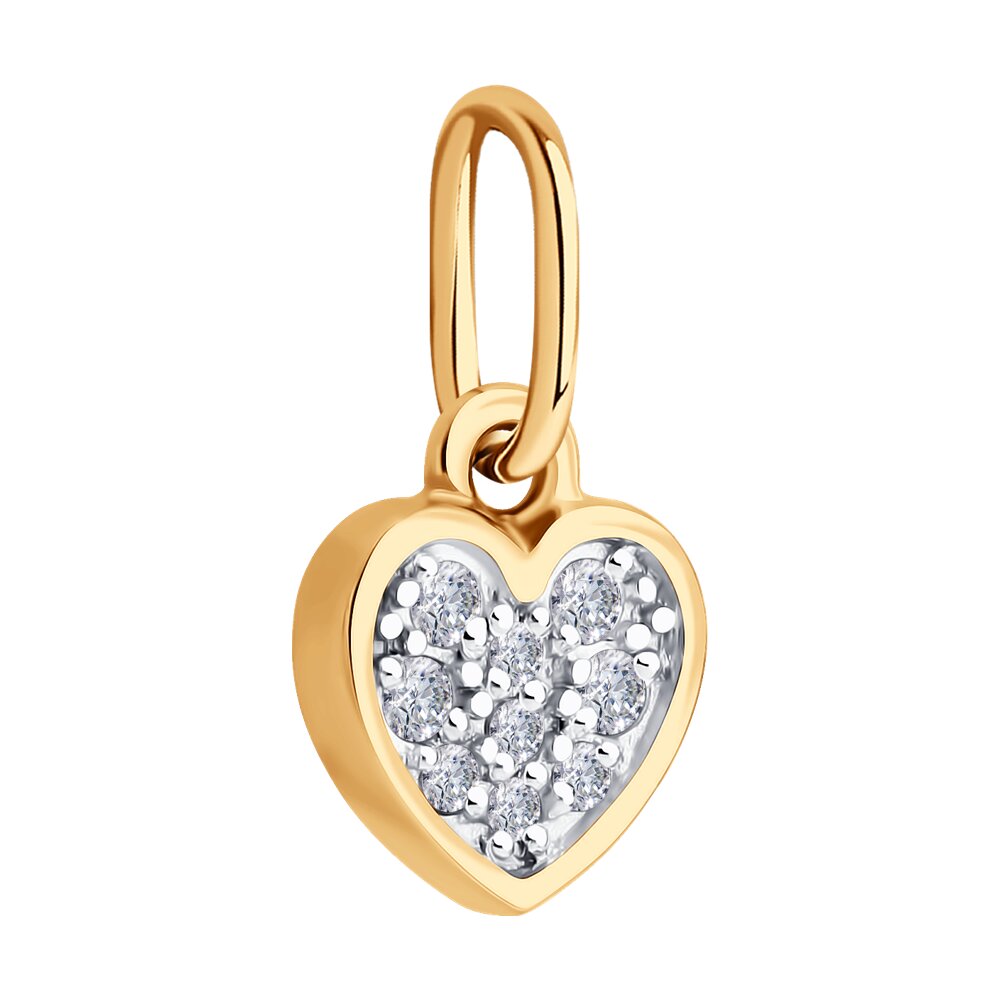 Diamant 51-130-02862-1 Женский кулон в форме сердца, красное золото 585 с родиевым покрытием, 5 круглых бесцветных фианитов 1 мм, 13x7x4 мм, 0.55 г