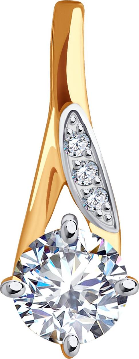 Pandantiv SOKOLOV 036289 pentru femei, Aur Roșu 585 cu placare de Rodiu, Zirconiu Cubic Incolor Rotund, 0.026 ct, 0.62g