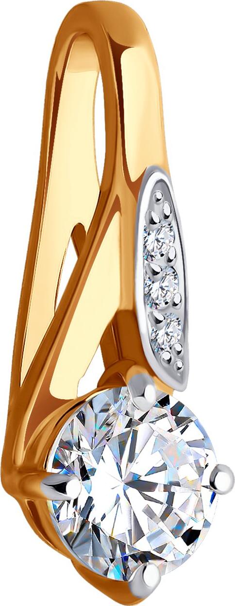 Pandantiv SOKOLOV 036289 pentru femei, Aur Roșu 585 cu placare de Rodiu, Zirconiu Cubic Incolor Rotund, 0.026 ct, 0.62g