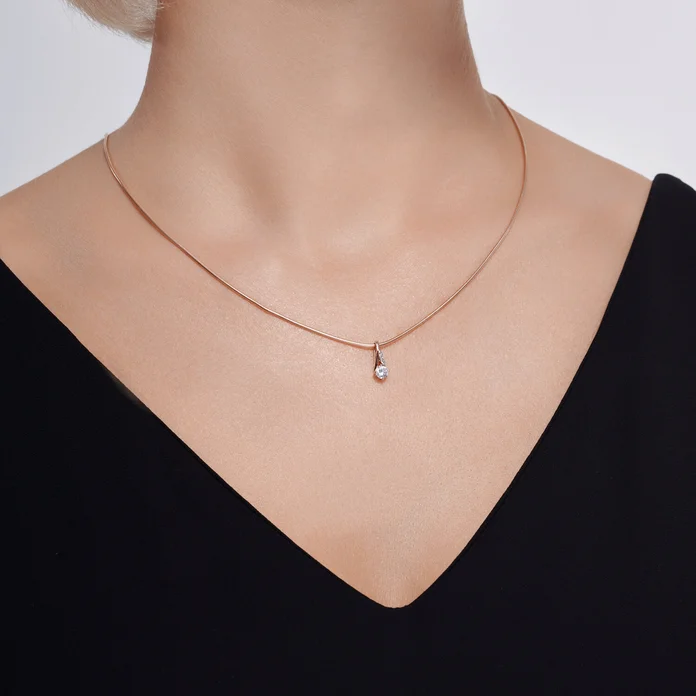 Pandantiv SOKOLOV 036289 pentru femei, Aur Roșu 585 cu placare de Rodiu, Zirconiu Cubic Incolor Rotund, 0.026 ct, 0.62g