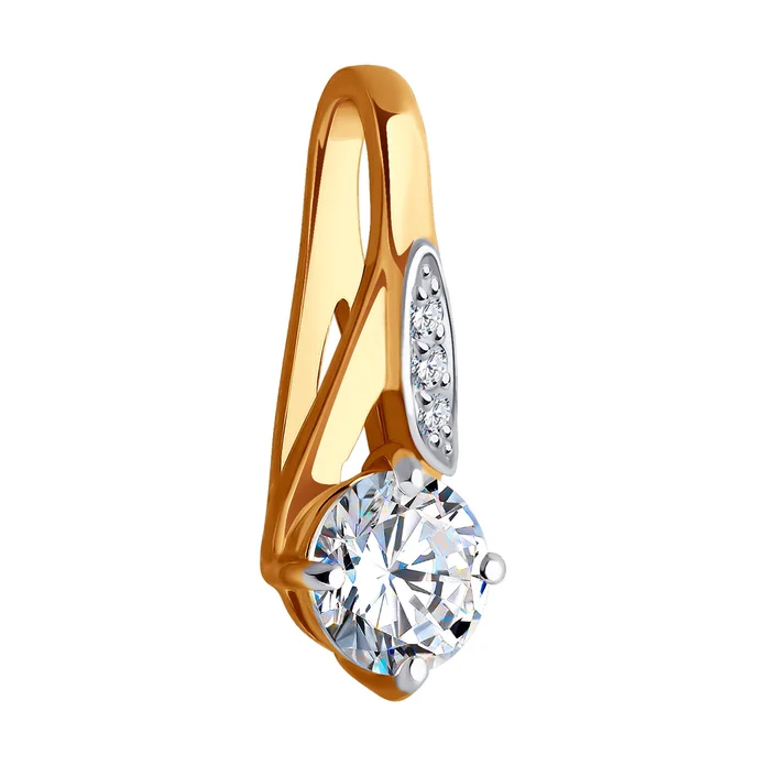 Pandantiv SOKOLOV 036289 pentru femei, Aur Roșu 585 cu placare de Rodiu, Zirconiu Cubic Incolor Rotund, 0.026 ct, 0.62g
