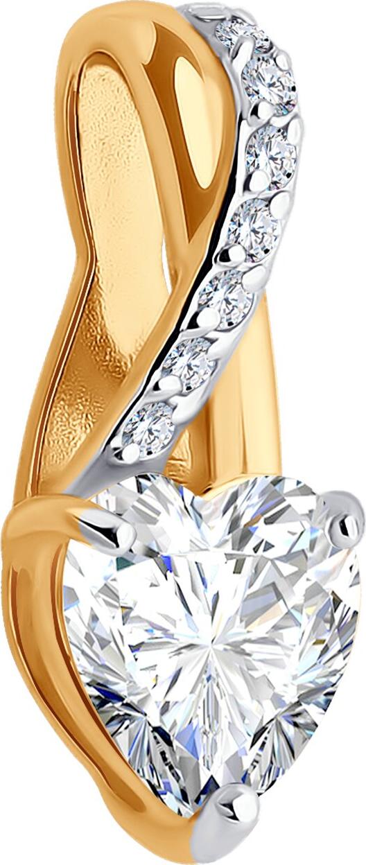 SOKOLOV 036631 Women's Heart Pendant, 585 Red Gold with Rhodium Plating, Colorless Cubic Zirconia 1.373 ct, 6x6 mm