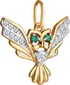 Diamant 51-130-01668-1 Women's Owl Pendant, 585 Red Gold, Colorless and Green Cubic Zirconia Inserts, 1.09g, 18x17x3 mm