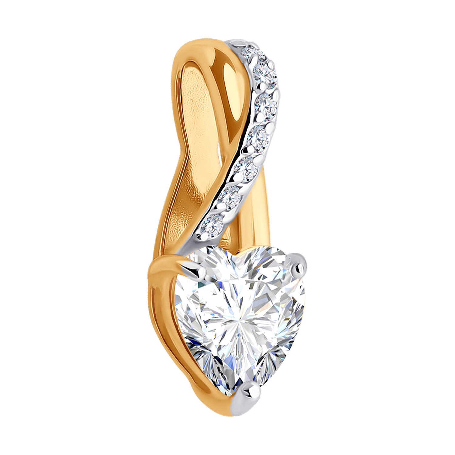 SOKOLOV 036631 Women's Heart Pendant, 585 Red Gold with Rhodium Plating, Colorless Cubic Zirconia 1.373 ct, 6x6 mm