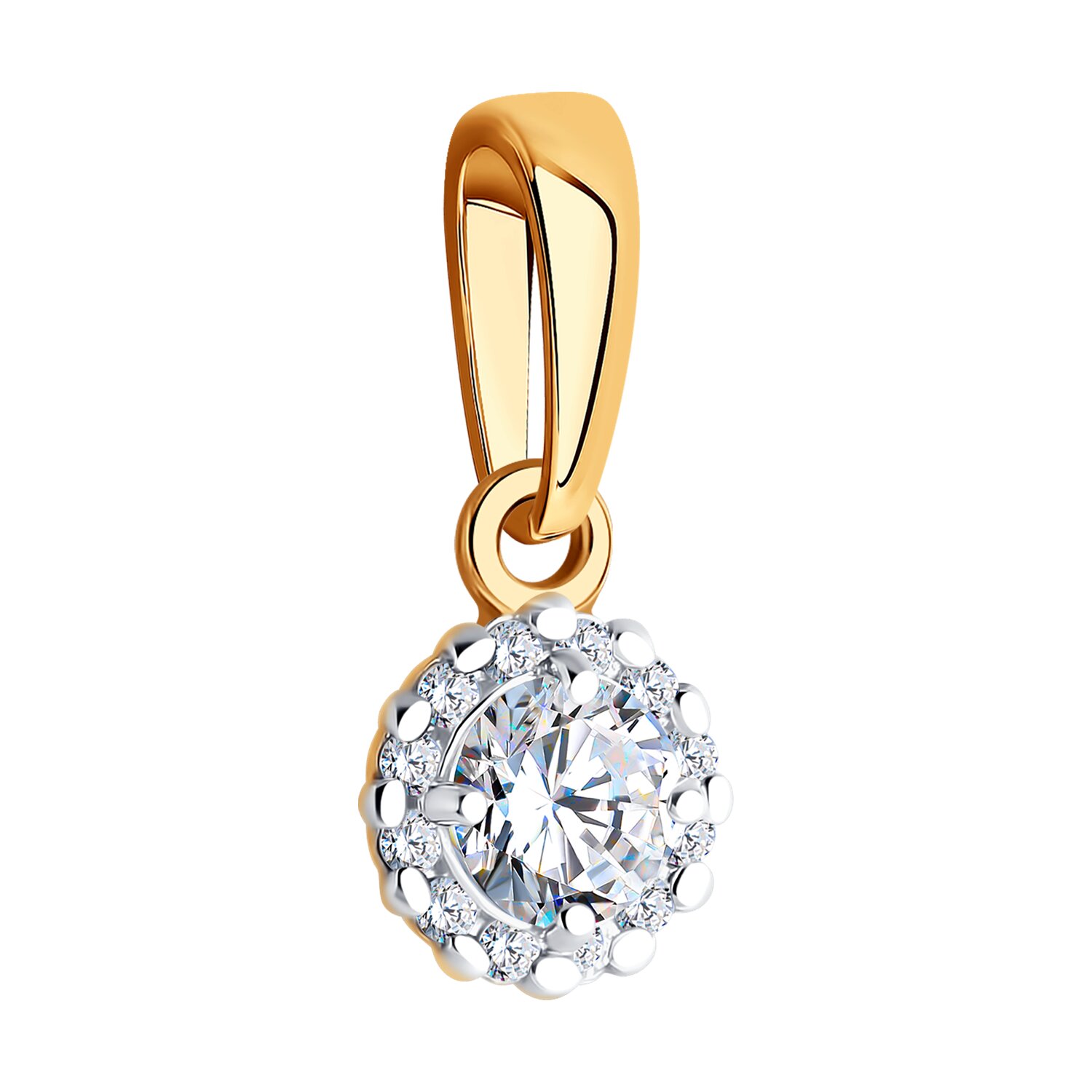 Bijuterie Diamant 51-130-02211-1 pentru femei, Aur Roșu 585, 12 pietre Cubic Zirconia incolore rotunde, 0.102 ct, 0.64g, 14x6x4 mm