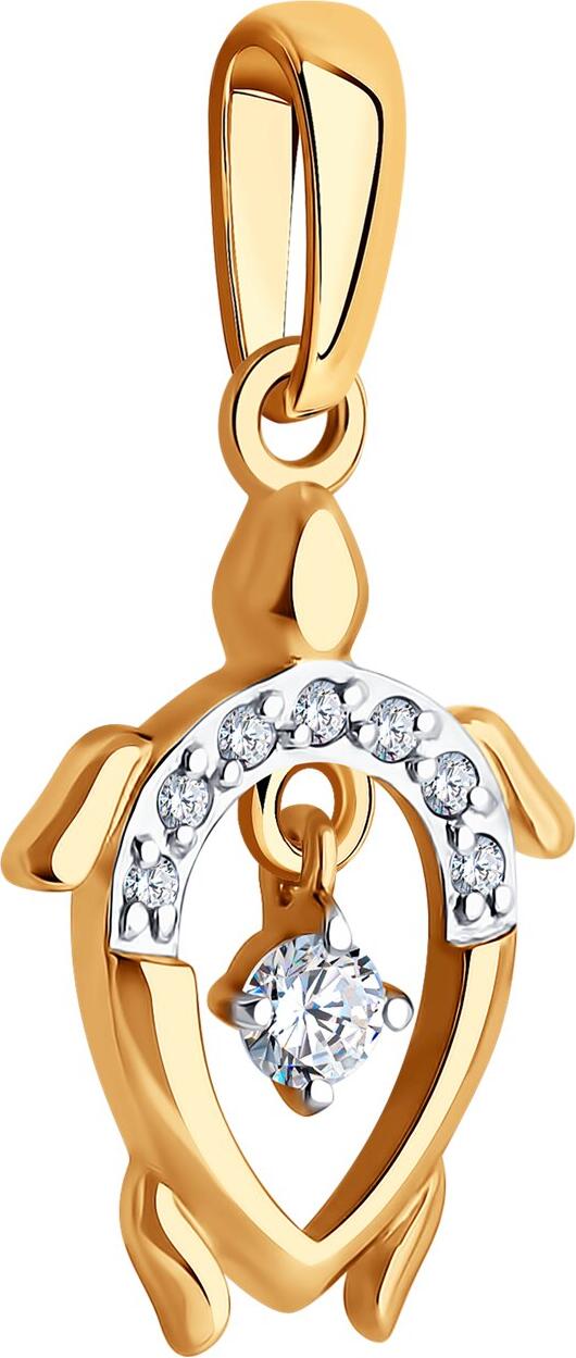 SOKOLOV 036637 Women's Turtle Pendant, 585 Red Gold, Colorless Cubic Zirconia Inserts, 21mm Height, 0.93g Weight