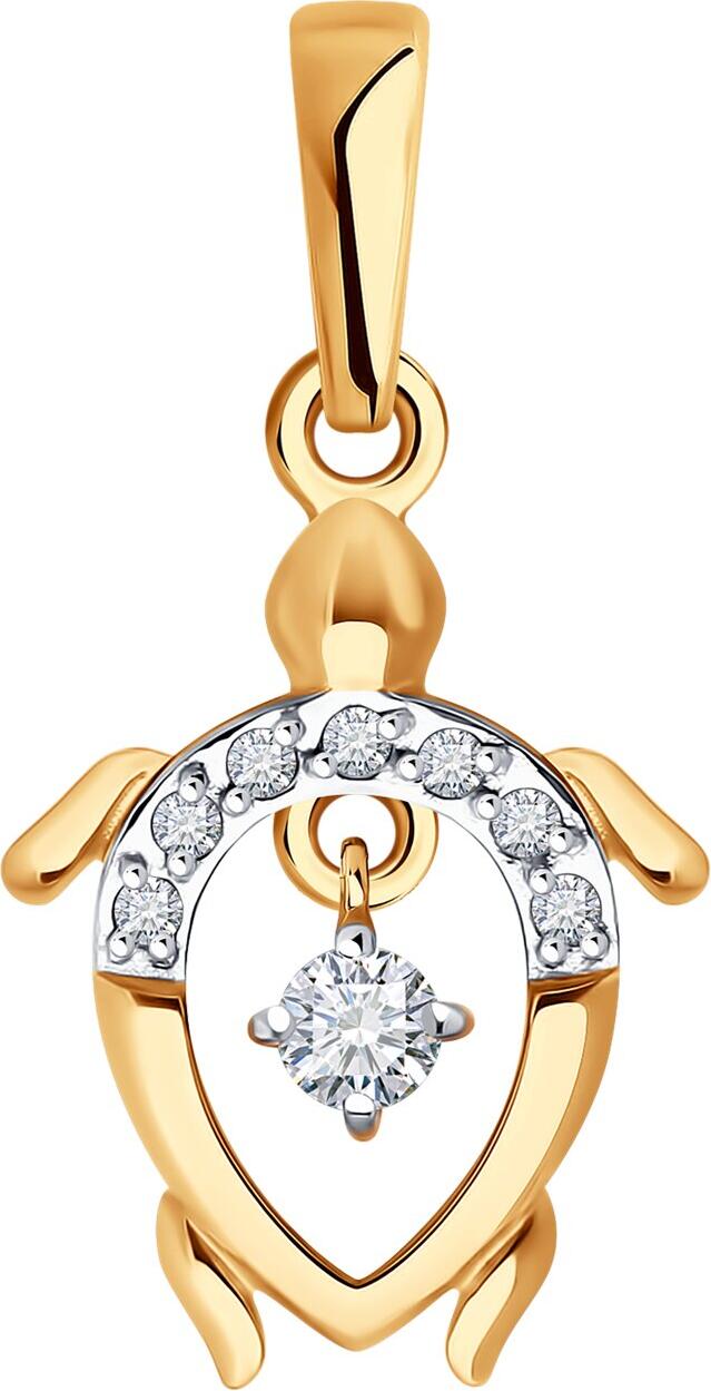 SOKOLOV 036637 Women's Turtle Pendant, 585 Red Gold, Colorless Cubic Zirconia Inserts, 21mm Height, 0.93g Weight