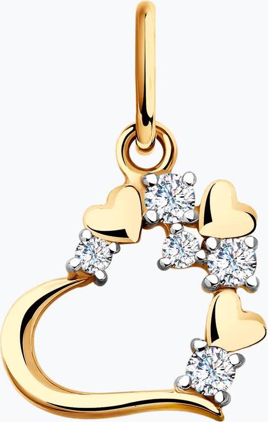 SOKOLOV 035535 Women's Heart-Shaped Pendant, 585 Red Gold with Colorless Cubic Zirconia, 0.25 ct, 0.6g