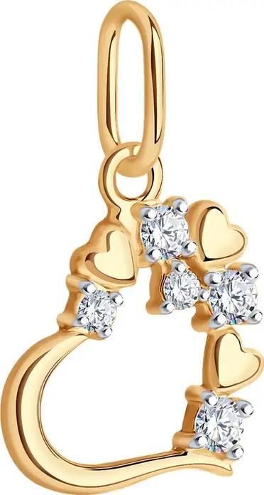 SOKOLOV 035535 Women's Heart-Shaped Pendant, 585 Red Gold with Colorless Cubic Zirconia, 0.25 ct, 0.6g