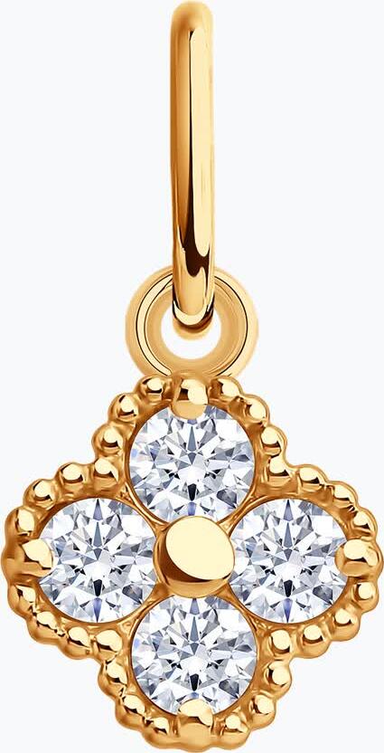 SOKOLOV 036699 Women's Pendant, 585 Red Gold, Round Colorless Cubic Zirconia, 0.352 ct, 13x7x1 mm