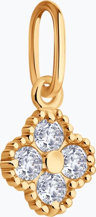 SOKOLOV 036699 Women's Pendant, 585 Red Gold, Round Colorless Cubic Zirconia, 0.352 ct, 13x7x1 mm