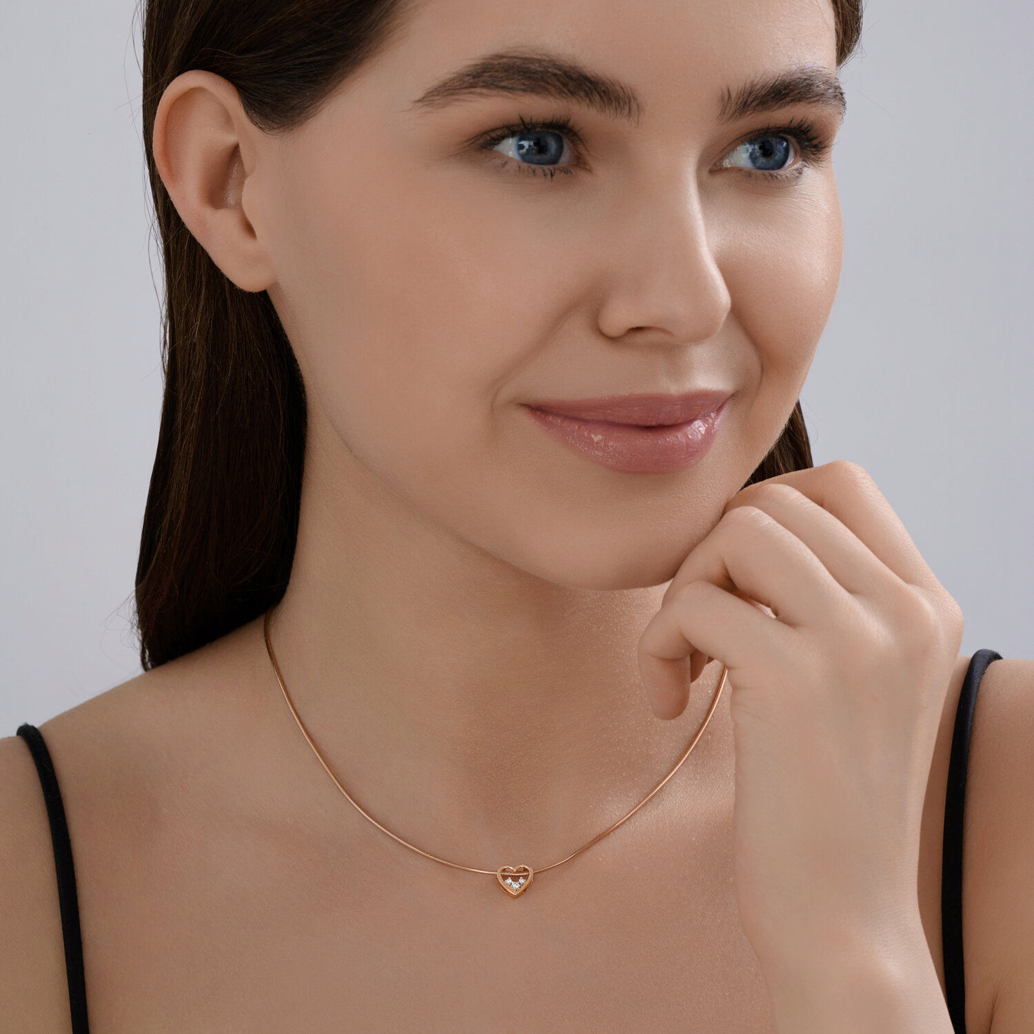 Pandantiv SOKOLOV 036676 pentru femei, design inima cu rama deschisa, Aur Rosu 585 cu placare Rhodium, Zirconiu Cubic colorless, 0.033 ct, 9x8x4 mm