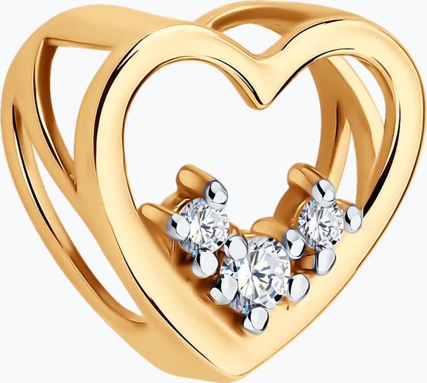 Pandantiv SOKOLOV 036676 pentru femei, design inima cu rama deschisa, Aur Rosu 585 cu placare Rhodium, Zirconiu Cubic colorless, 0.033 ct, 9x8x4 mm