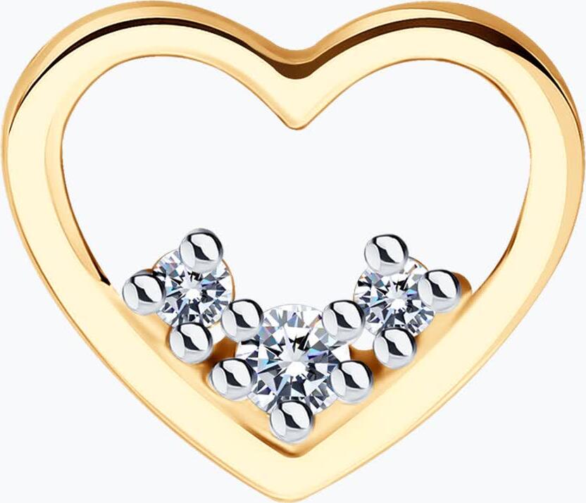 Pandantiv SOKOLOV 036676 pentru femei, design inima cu rama deschisa, Aur Rosu 585 cu placare Rhodium, Zirconiu Cubic colorless, 0.033 ct, 9x8x4 mm