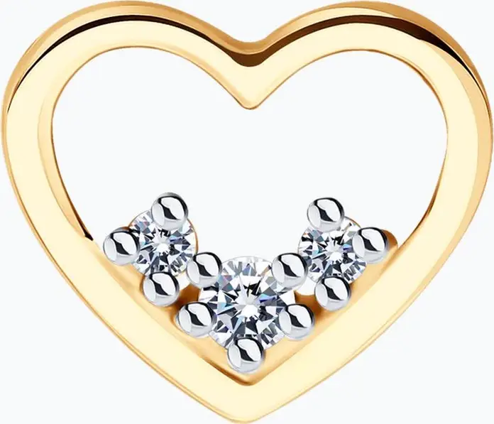 Pandantiv SOKOLOV 036676 pentru femei, design inima cu rama deschisa, Aur Rosu 585 cu placare Rhodium, Zirconiu Cubic colorless, 0.033 ct, 9x8x4 mm