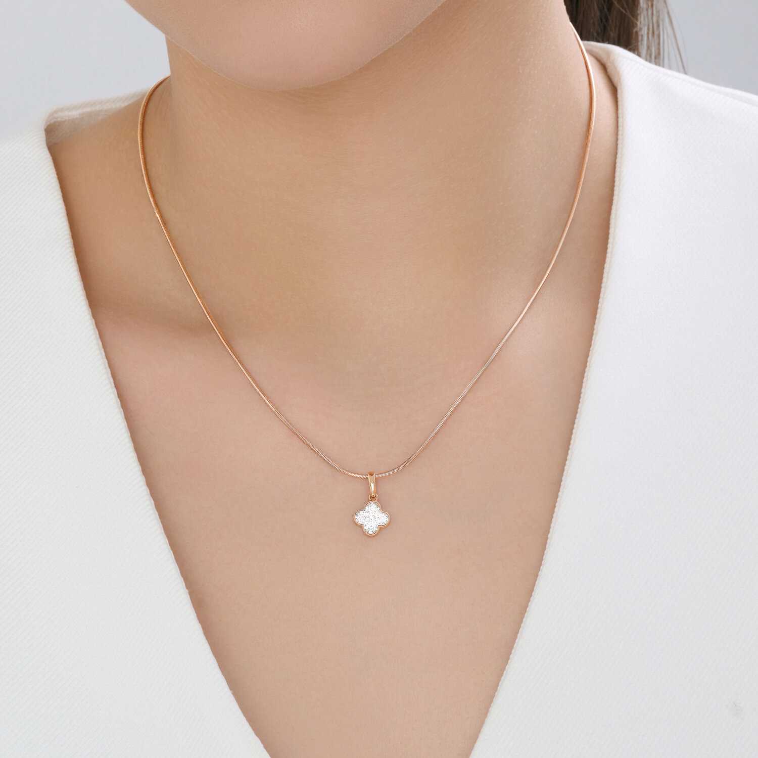SOKOLOV 036711 Women's Clover-Shaped Pendant, 585 Red Gold, Rhodium Plated, 24 Round Colorless Cubic Zirconia 0.228 ct, 17x9x4 mm, 0.71 g