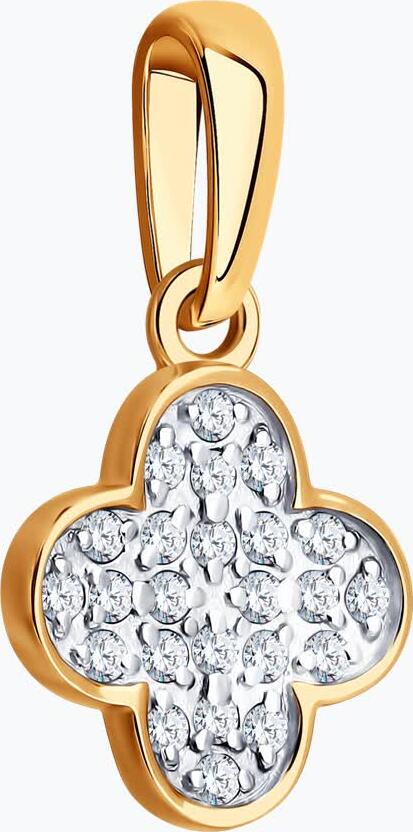 SOKOLOV 036711 Women's Clover-Shaped Pendant, 585 Red Gold, Rhodium Plated, 24 Round Colorless Cubic Zirconia 0.228 ct, 17x9x4 mm, 0.71 g