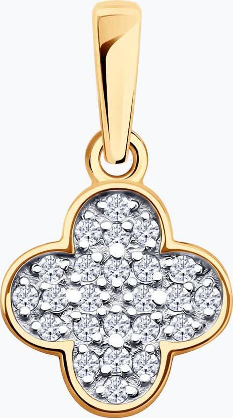 SOKOLOV 036711 Women's Clover-Shaped Pendant, 585 Red Gold, Rhodium Plated, 24 Round Colorless Cubic Zirconia 0.228 ct, 17x9x4 mm, 0.71 g