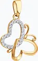 SOKOLOV 036819 Women's Pendant, 585 Red Gold with Rhodium Coating, Heart and Butterfly Motif, 21 Colorless Cubic Zirconia 0.2ct, 22x14x3 mm