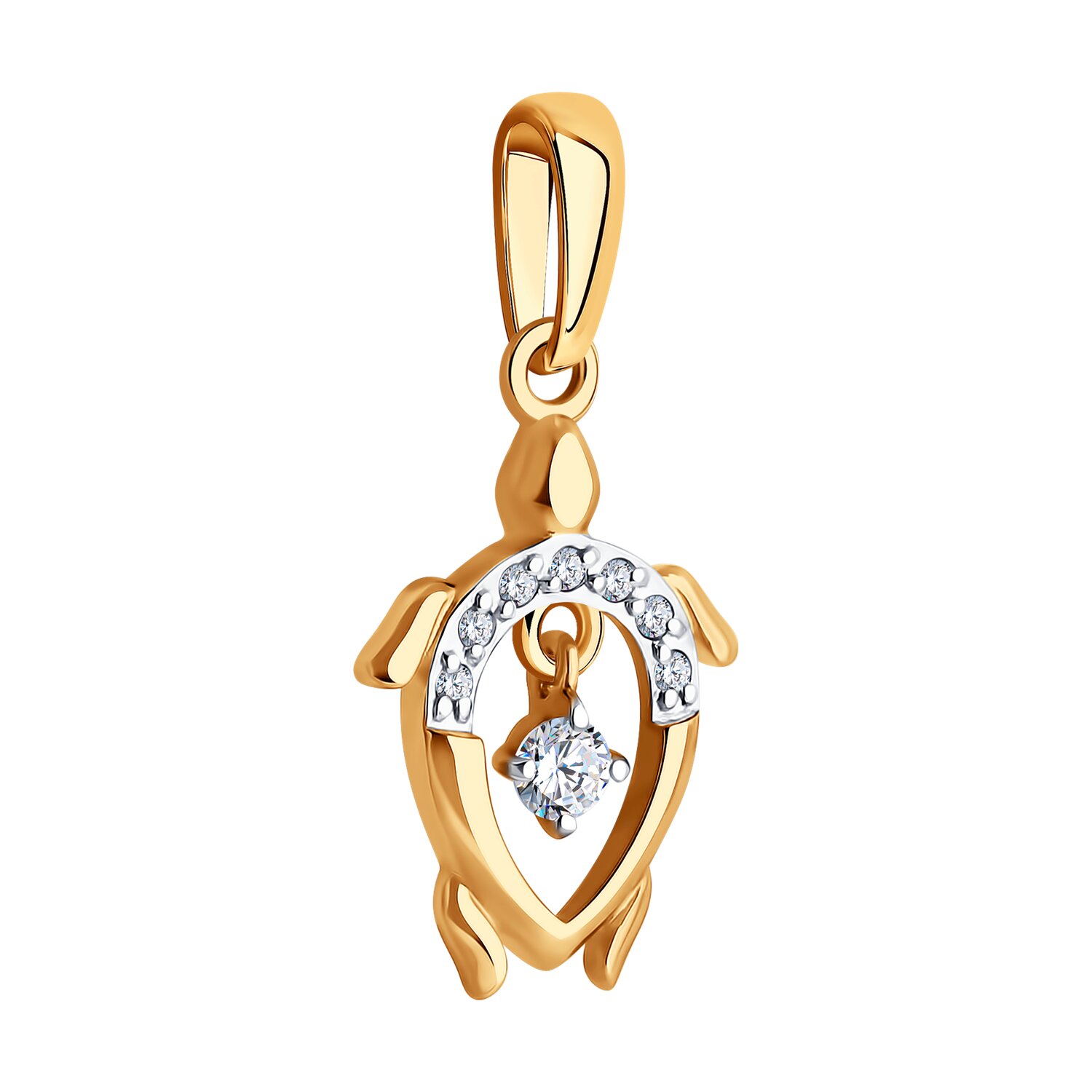 SOKOLOV 036637 Women's Turtle Pendant, 585 Red Gold, Colorless Cubic Zirconia Inserts, 21mm Height, 0.93g Weight