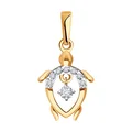 SOKOLOV 036637 Women's Turtle Pendant, 585 Red Gold, Colorless Cubic Zirconia Inserts, 21mm Height, 0.93g Weight