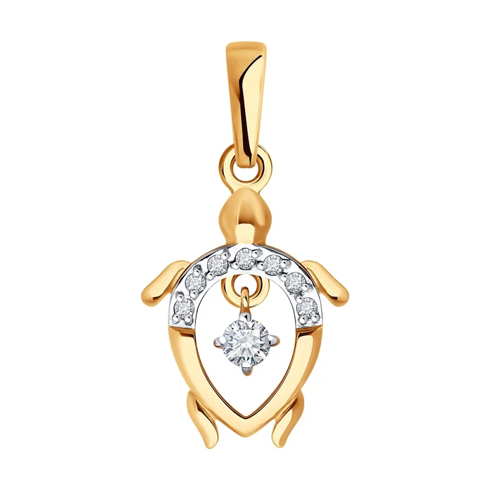 SOKOLOV 036637 Women's Turtle Pendant, 585 Red Gold, Colorless Cubic Zirconia Inserts, 21mm Height, 0.93g Weight