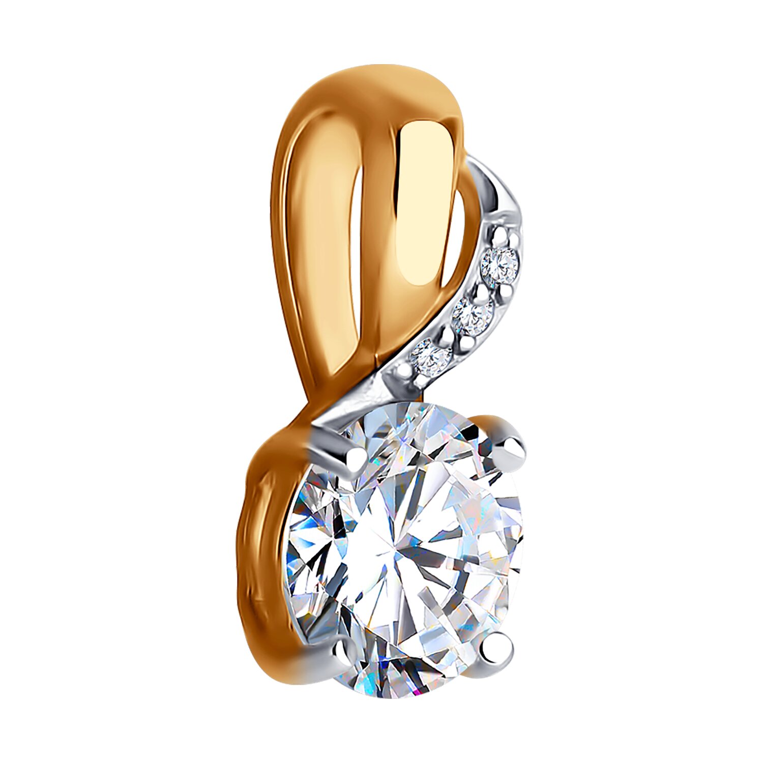 SOKOLOV 036592 Women's Jewelry, 585 Red Gold with Rhodium Plating, Round Colorless Cubic Zirconia (Fianit), 0.026 ct, 13x6x4 mm