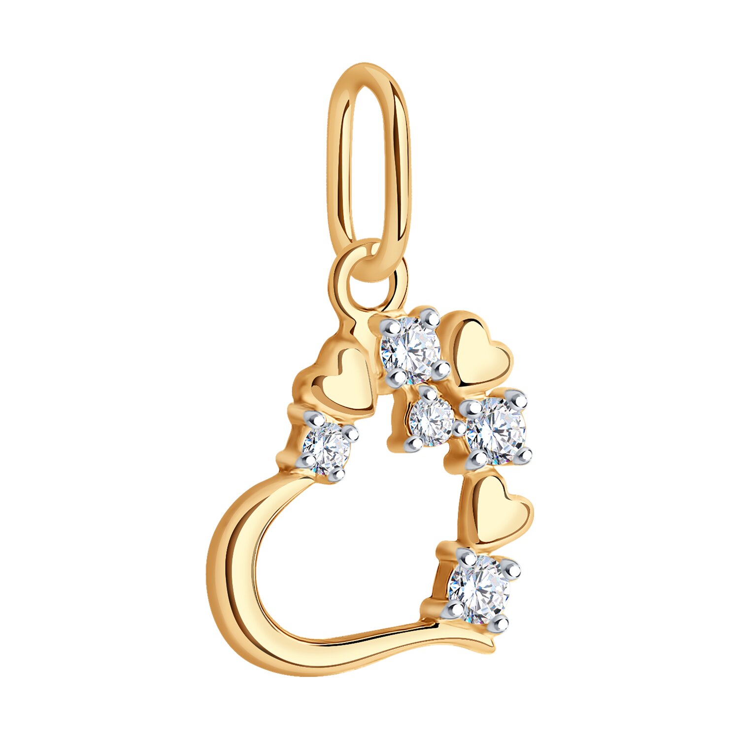 SOKOLOV 035535 Women's Heart-Shaped Pendant, 585 Red Gold with Colorless Cubic Zirconia, 0.25 ct, 0.6g
