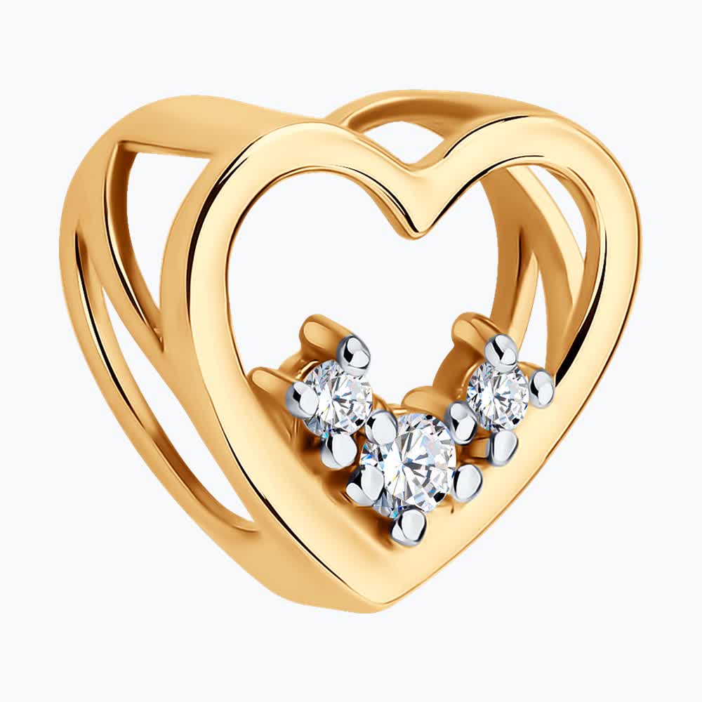 Pandantiv SOKOLOV 036676 pentru femei, design inima cu rama deschisa, Aur Rosu 585 cu placare Rhodium, Zirconiu Cubic colorless, 0.033 ct, 9x8x4 mm
