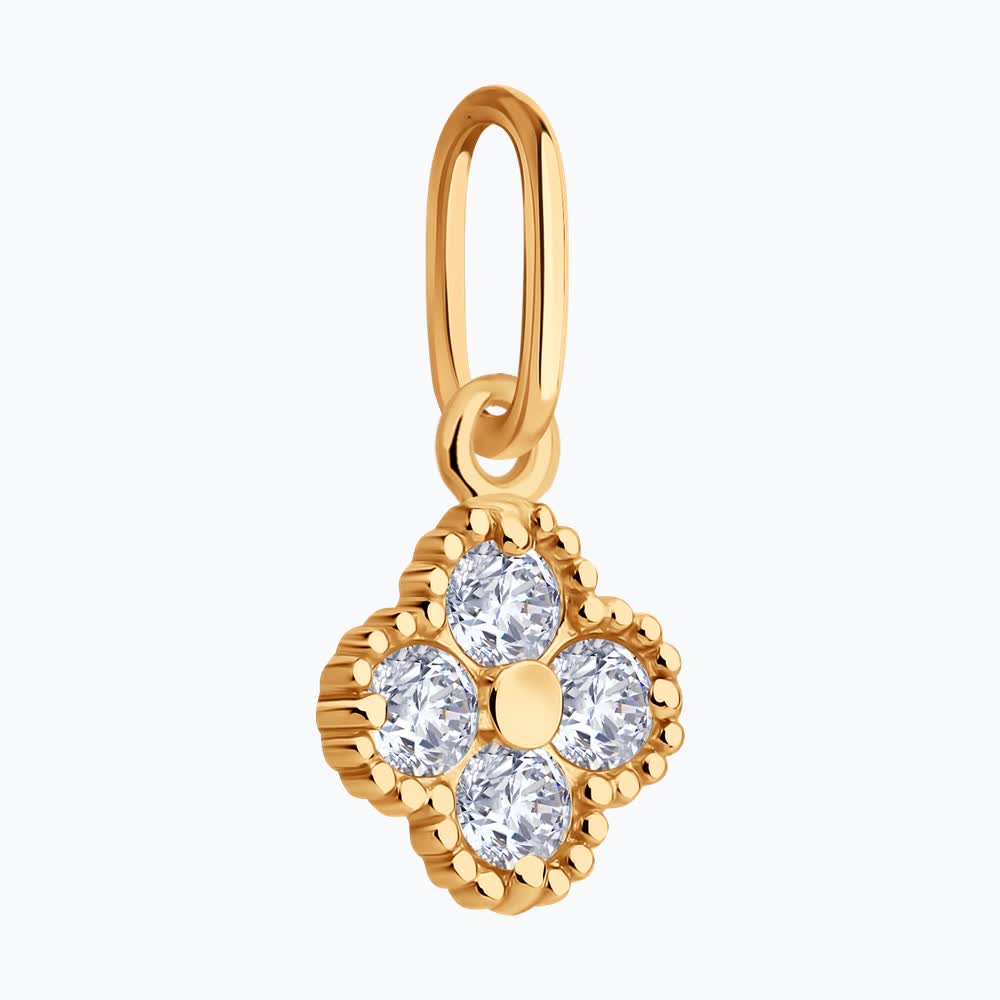 SOKOLOV 036699 Women's Pendant, 585 Red Gold, Round Colorless Cubic Zirconia, 0.352 ct, 13x7x1 mm