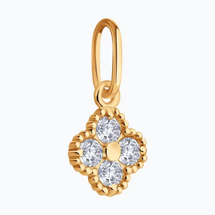 SOKOLOV 036699 Women's Pendant, 585 Red Gold, Round Colorless Cubic Zirconia, 0.352 ct, 13x7x1 mm