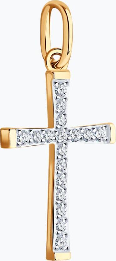 Pandantiv Cruce Diamant 51-130-02324-1 pentru femei, Aur Roșu 585, 13 Zirconii Cubice Rotunde Incolore, 0.215 Carate, 27x14x2 mm
