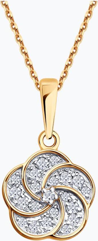 Pandantiv SOKOLOV 036822 pentru femei, Aur Roșu 585, Cubic Zirconia (Fianit) Incolor Round, 10 pietre, 0.095 ct, 20x11x1 mm, Colecția Primăvara-Vară 2026