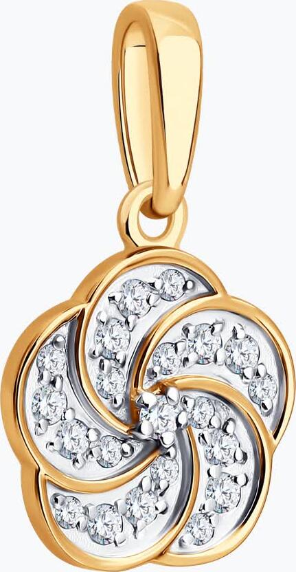 Pandantiv SOKOLOV 036822 pentru femei, Aur Roșu 585, Cubic Zirconia (Fianit) Incolor Round, 10 pietre, 0.095 ct, 20x11x1 mm, Colecția Primăvara-Vară 2026