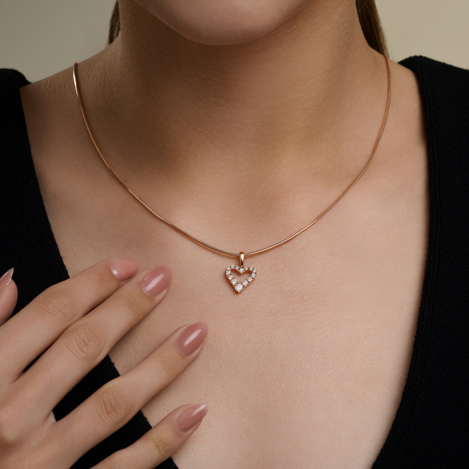 SOKOLOV 036714 Women's Heart-Shaped Open Pendant, 585 Red Gold with Rhodium Coating, Round Colorless Cubic Zirconia 0.174 ct, 18x13x2 mm, 0.96 g