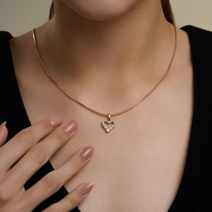 SOKOLOV 036714 Women's Heart-Shaped Open Pendant, 585 Red Gold with Rhodium Coating, Round Colorless Cubic Zirconia 0.174 ct, 18x13x2 mm, 0.96 g