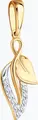 SOKOLOV 036871 Women's Leaf-Shaped Pendant, 585 Red Gold and White Metal Accents, 10 Round Colorless Cubic Zirconia, 23x8x2 mm, 0.73g