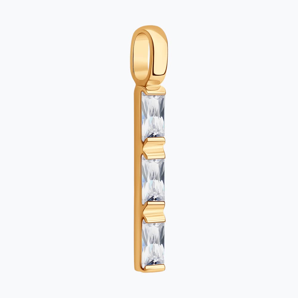 Diamant 51-130-02963-1 Women's Red Gold 585 Jewelry with 3 Baguette Colorless Cubic Zirconia Inserts (0.87 ct), 24x3x2 mm