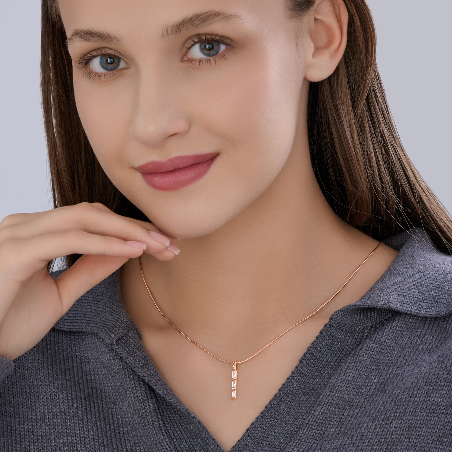 Diamant 51-130-02963-1 Women's Red Gold 585 Jewelry with 3 Baguette Colorless Cubic Zirconia Inserts (0.87 ct), 24x3x2 mm