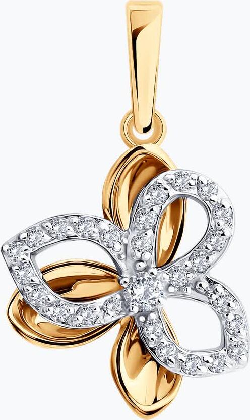 SOKOLOV 036874 Women's Pendant, 585 Red Gold, 25 Round Colorless Cubic Zirconia Stones, 21x12x3 mm, 1.29g