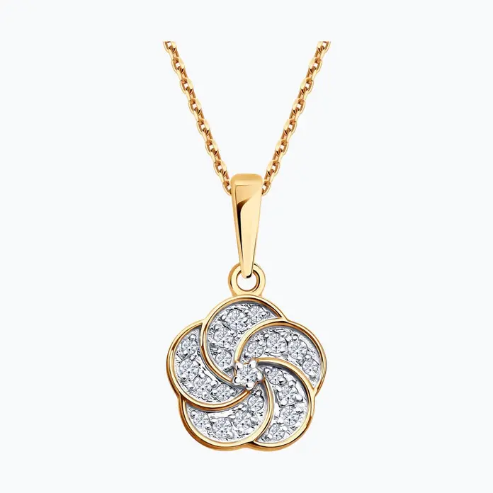 Pandantiv SOKOLOV 036822 pentru femei, Aur Roșu 585, Cubic Zirconia (Fianit) Incolor Round, 10 pietre, 0.095 ct, 20x11x1 mm, Colecția Primăvara-Vară 2026