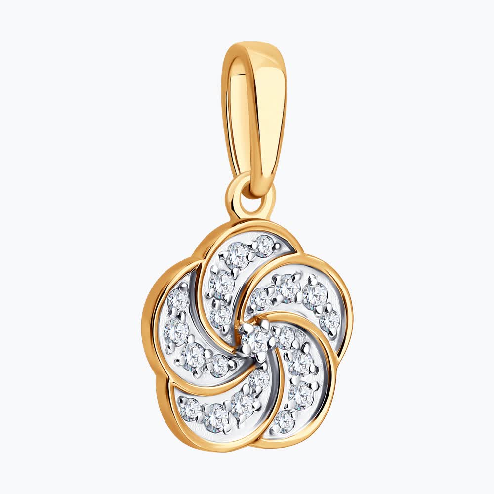 Pandantiv SOKOLOV 036822 pentru femei, Aur Roșu 585, Cubic Zirconia (Fianit) Incolor Round, 10 pietre, 0.095 ct, 20x11x1 mm, Colecția Primăvara-Vară 2026